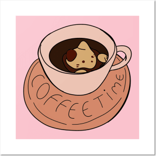 Coffee Time Cute Kawaii Cat in Coffee Posters and Art